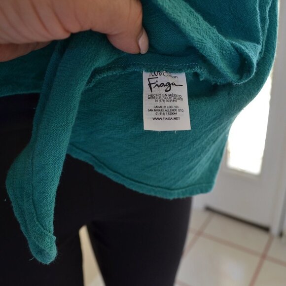 Fiaga Mexico Green Cotton Handkerchief Tunic Top Bell Shape Open Sleeve Size S - Picture 6 of 8